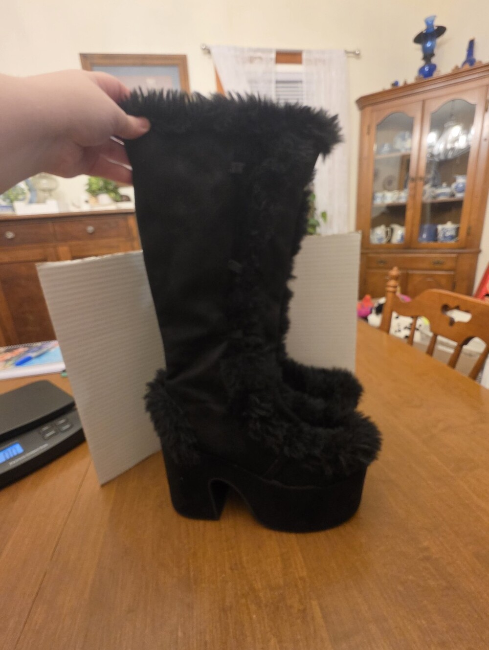 Furry Platform Heel Boots